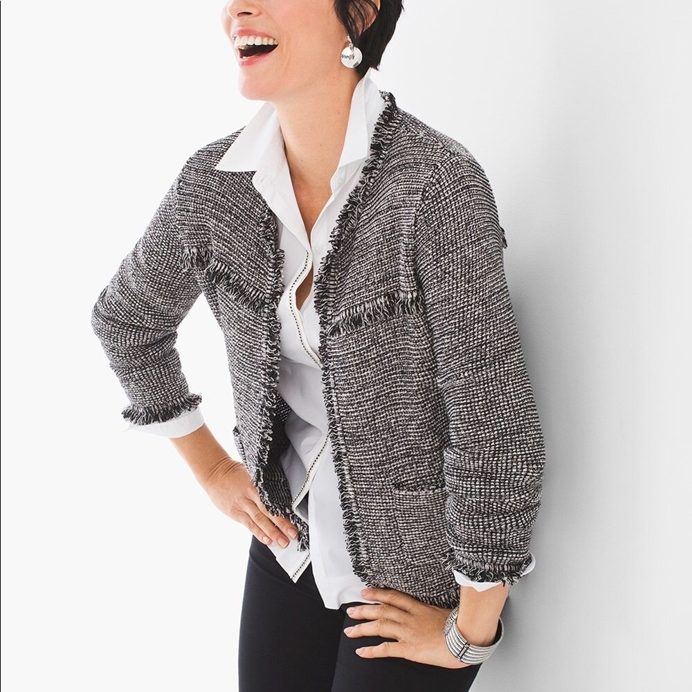 CHICO’S Black and White Shawna Cardigan Sweater